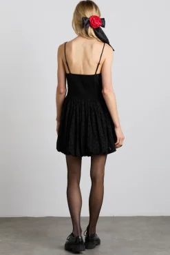 penelope embroidered bubble hem mini dress - black broderie