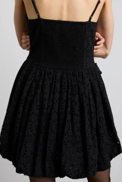 penelope embroidered bubble hem mini dress - black broderie