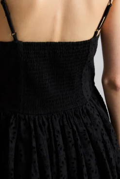 penelope embroidered bubble hem mini dress - black broderie