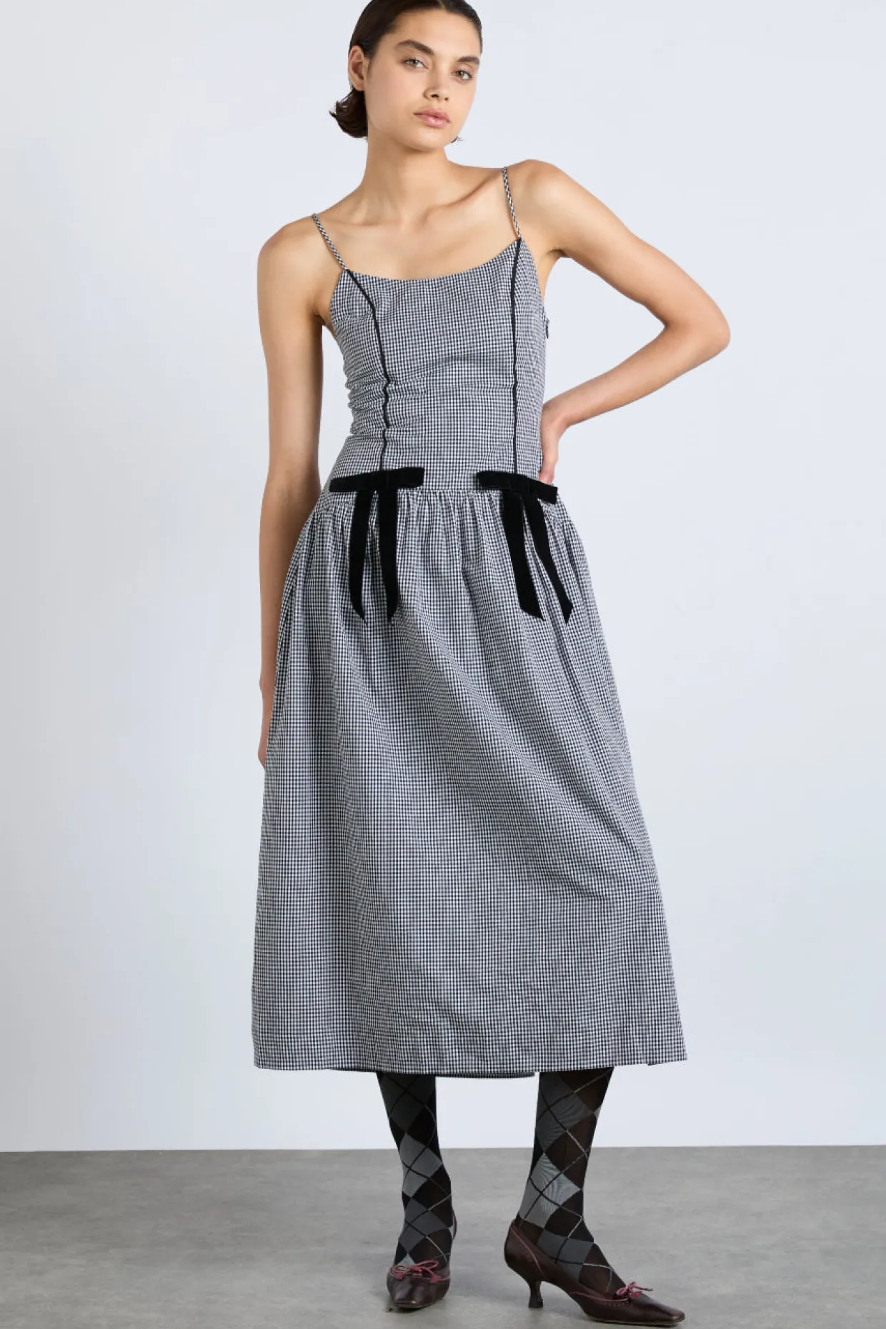 persephone midi dress - black gingham