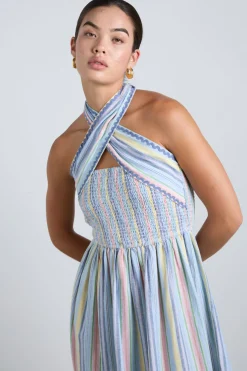 pia midi dress - pastel stripe