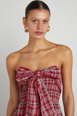 pia midi dress - red check