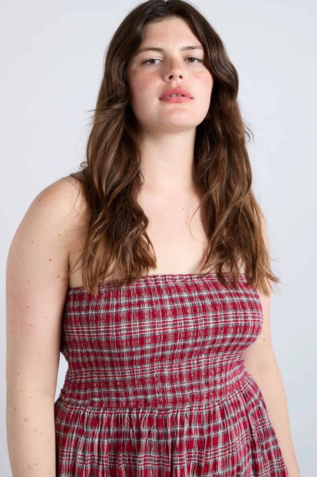 pia midi dress - red check