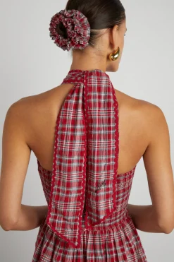 pia midi dress - red check