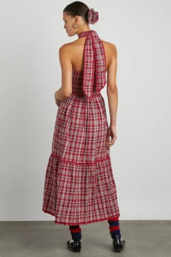 pia midi dress - red check