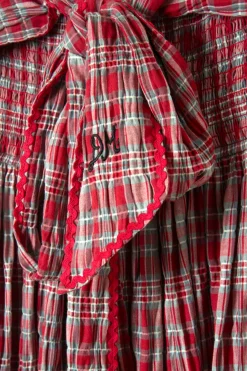 pia midi dress - red check