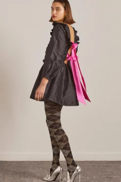 piarra mini smock dress - black with pink bows
