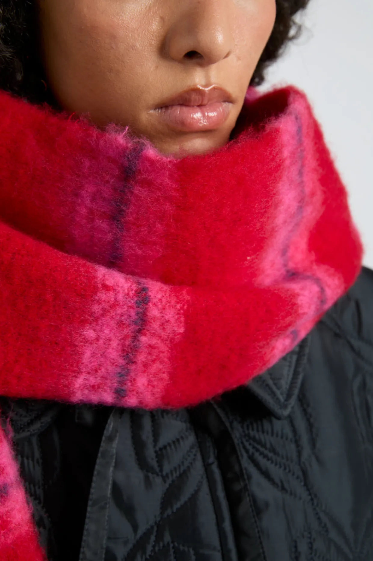 pink u0026 red fluffy stripe scarf