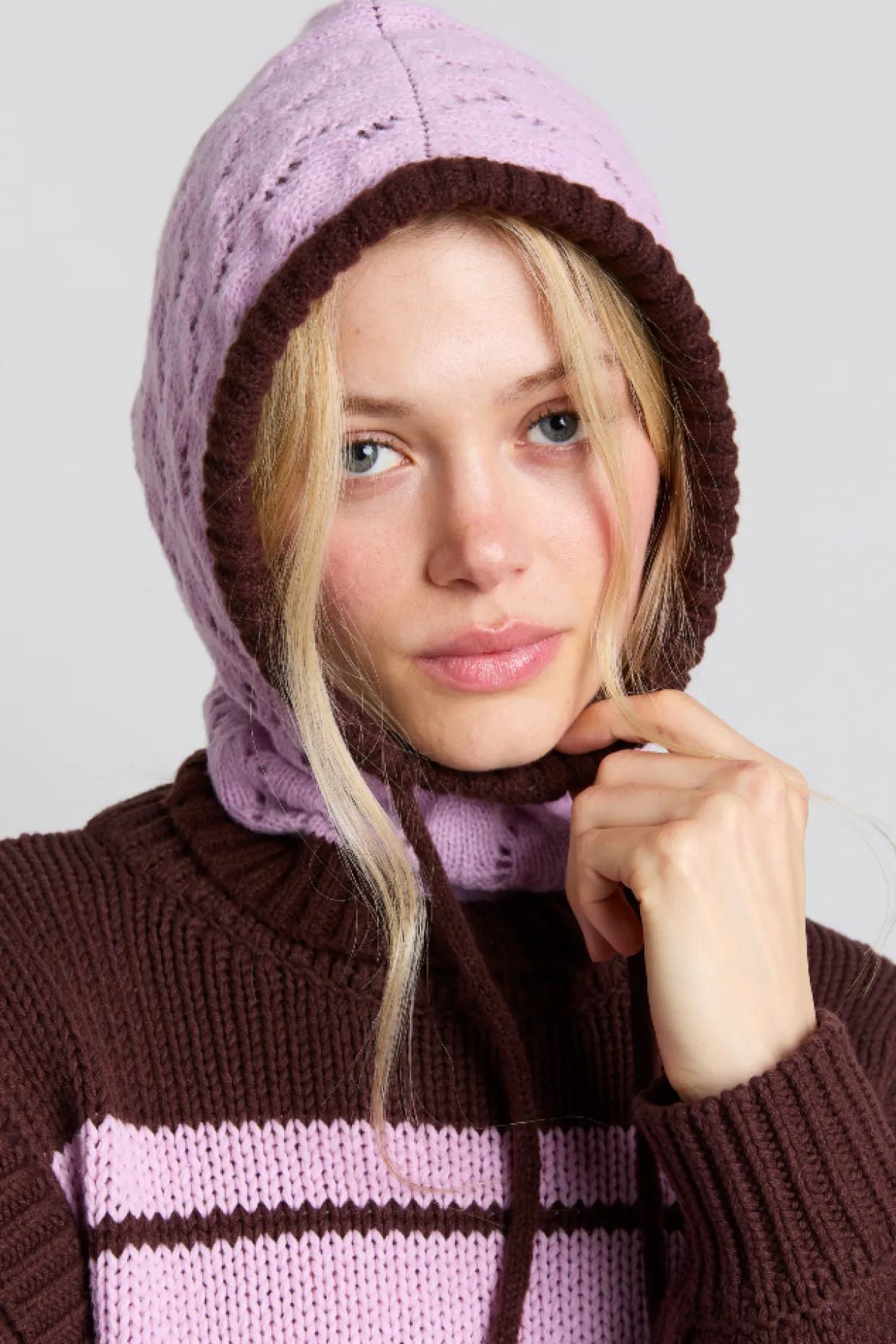 pointelle hood in pink u0026 choc