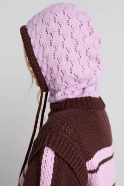 pointelle hood in pink u0026 choc