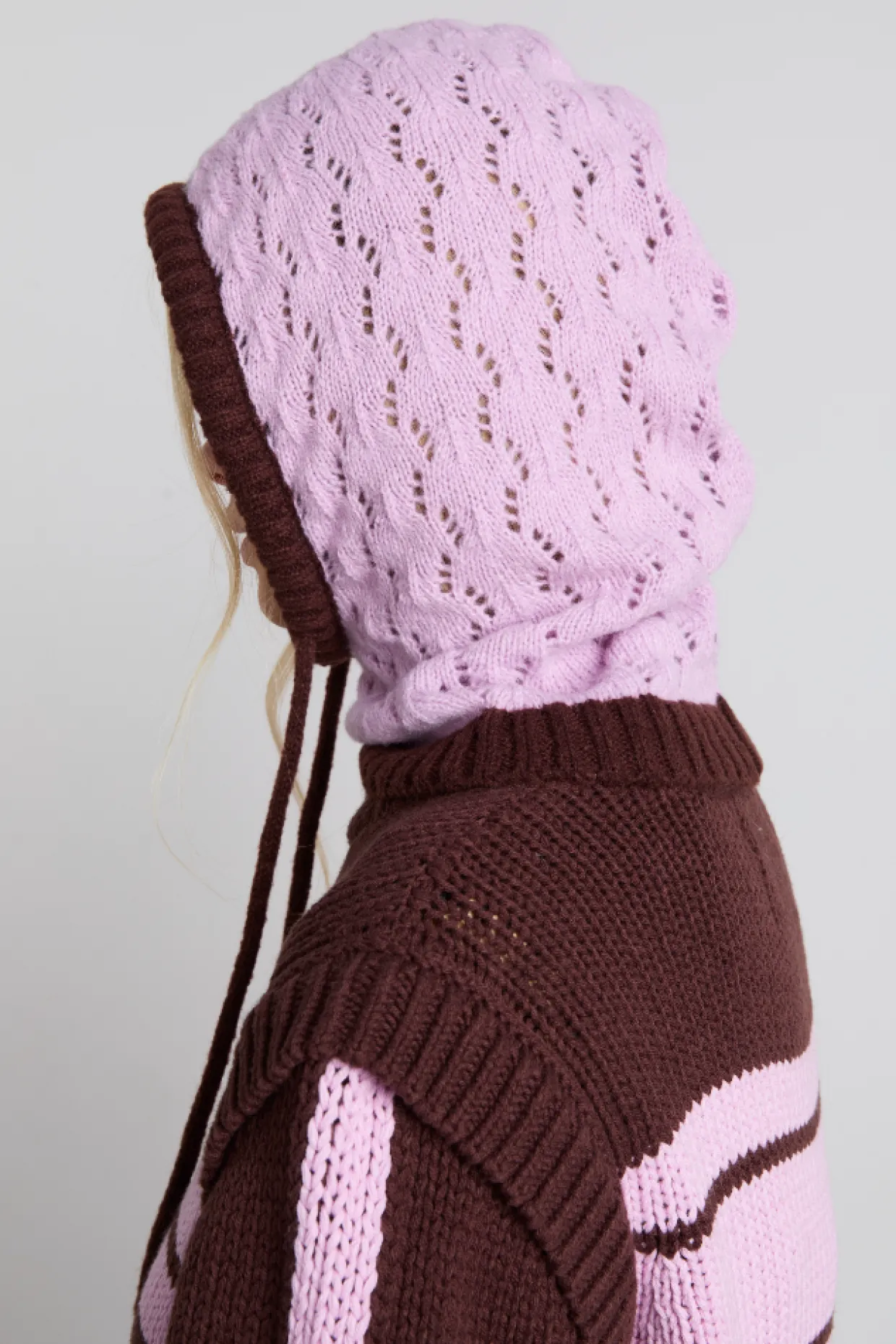 pointelle hood in pink u0026 choc