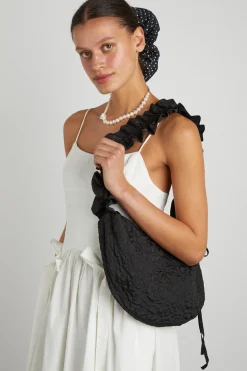 quilted ruched kidney bag - black