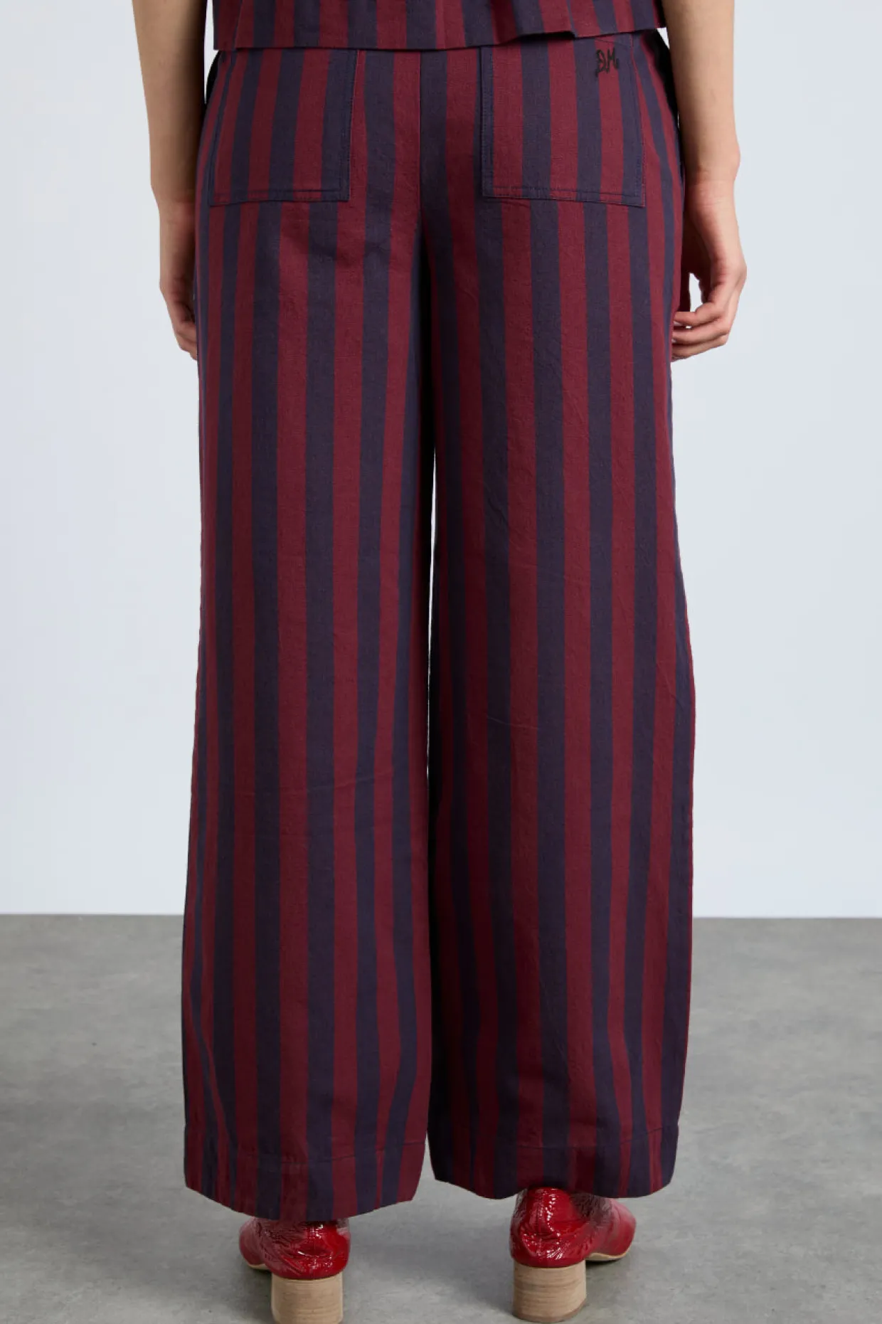 rafe trousers- navy and burgundy stripe
