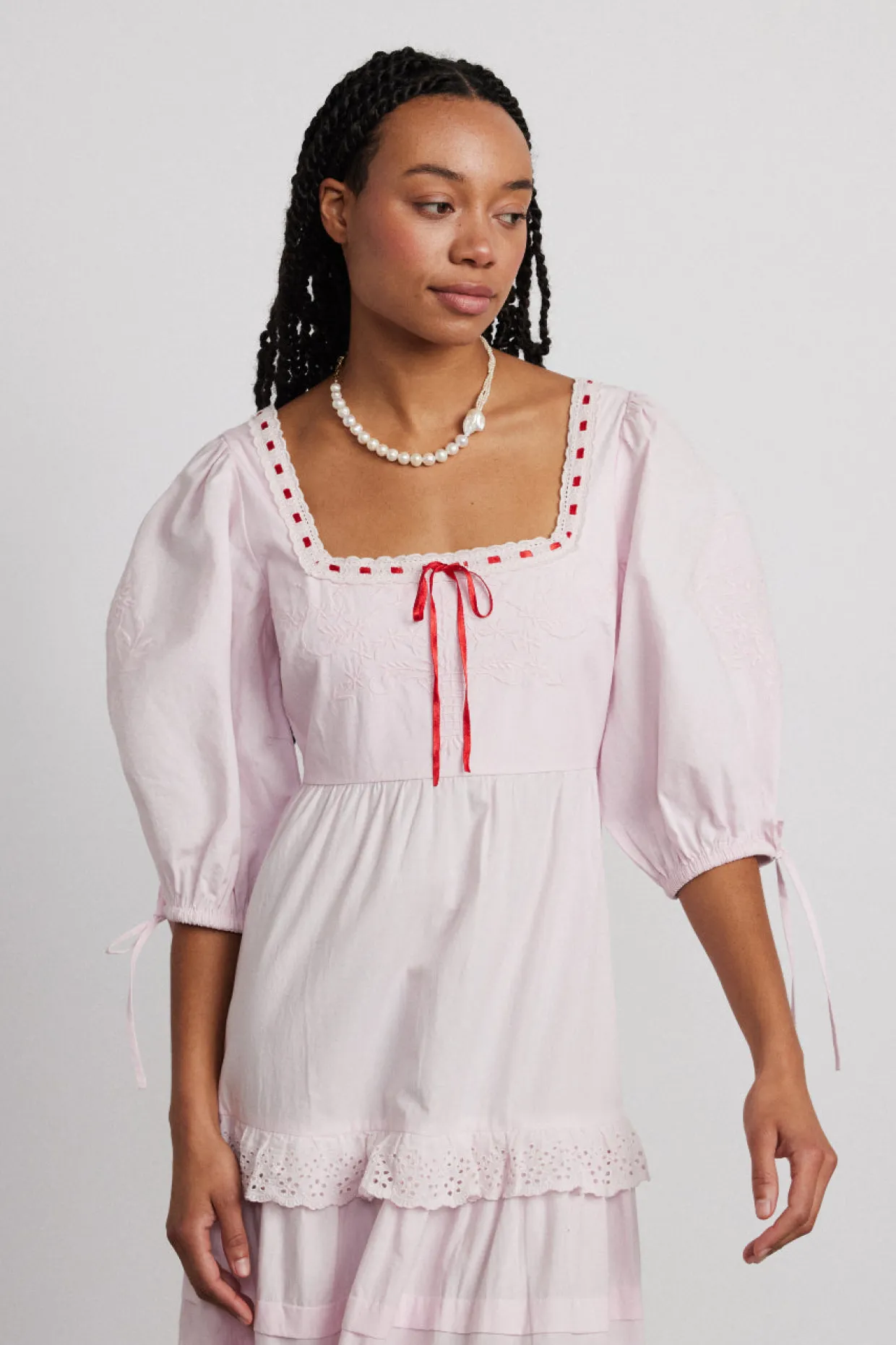 rebecca bow back dress - pink broderie