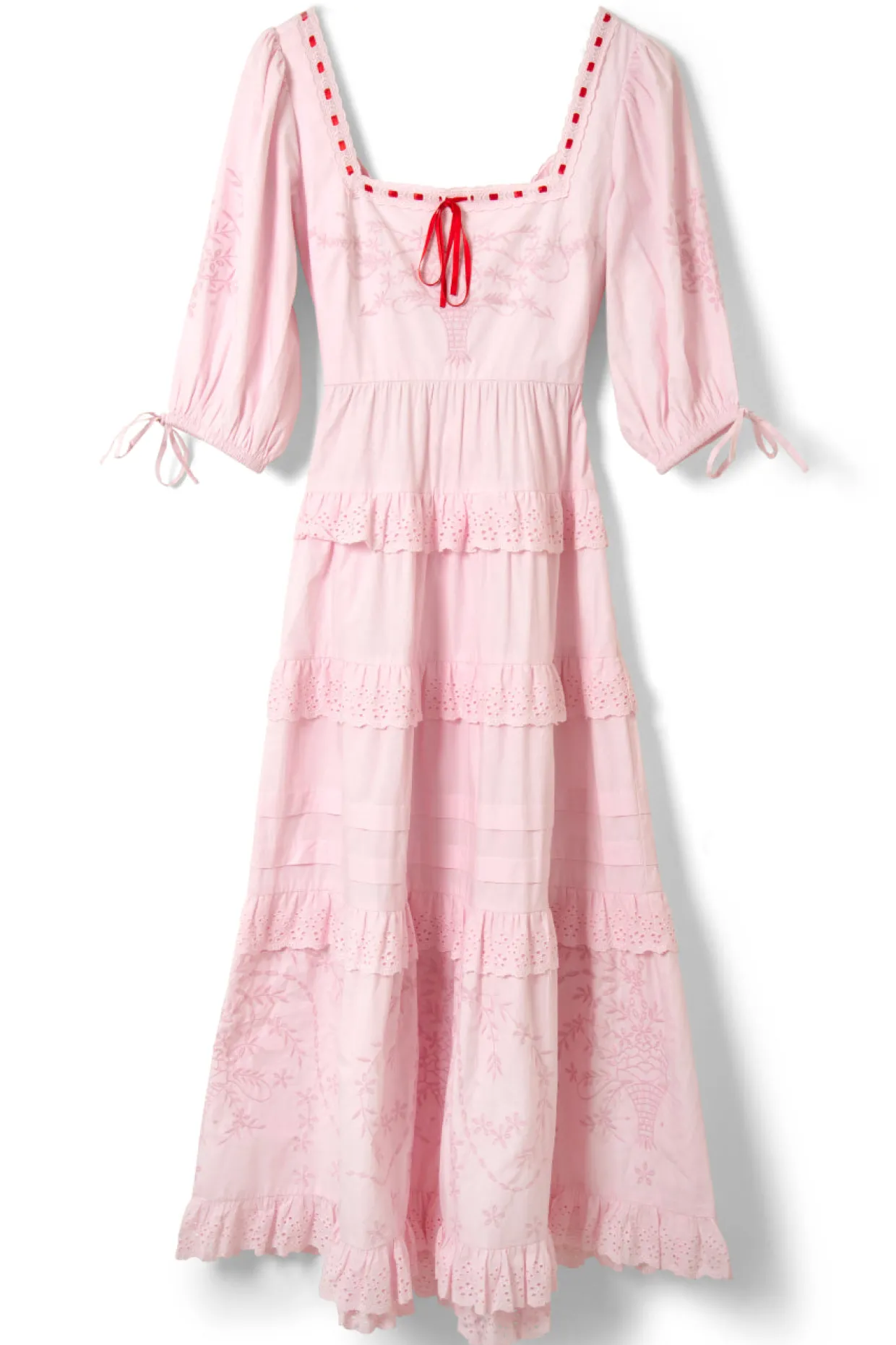 rebecca bow back dress - pink broderie