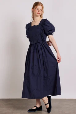 rhea dress - navy broderie
