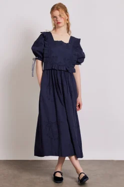 rhea dress - navy broderie