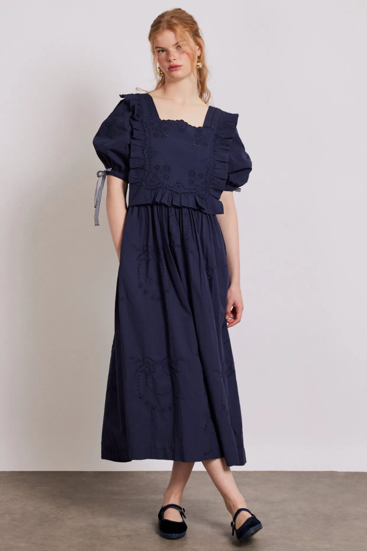 rhea dress - navy broderie
