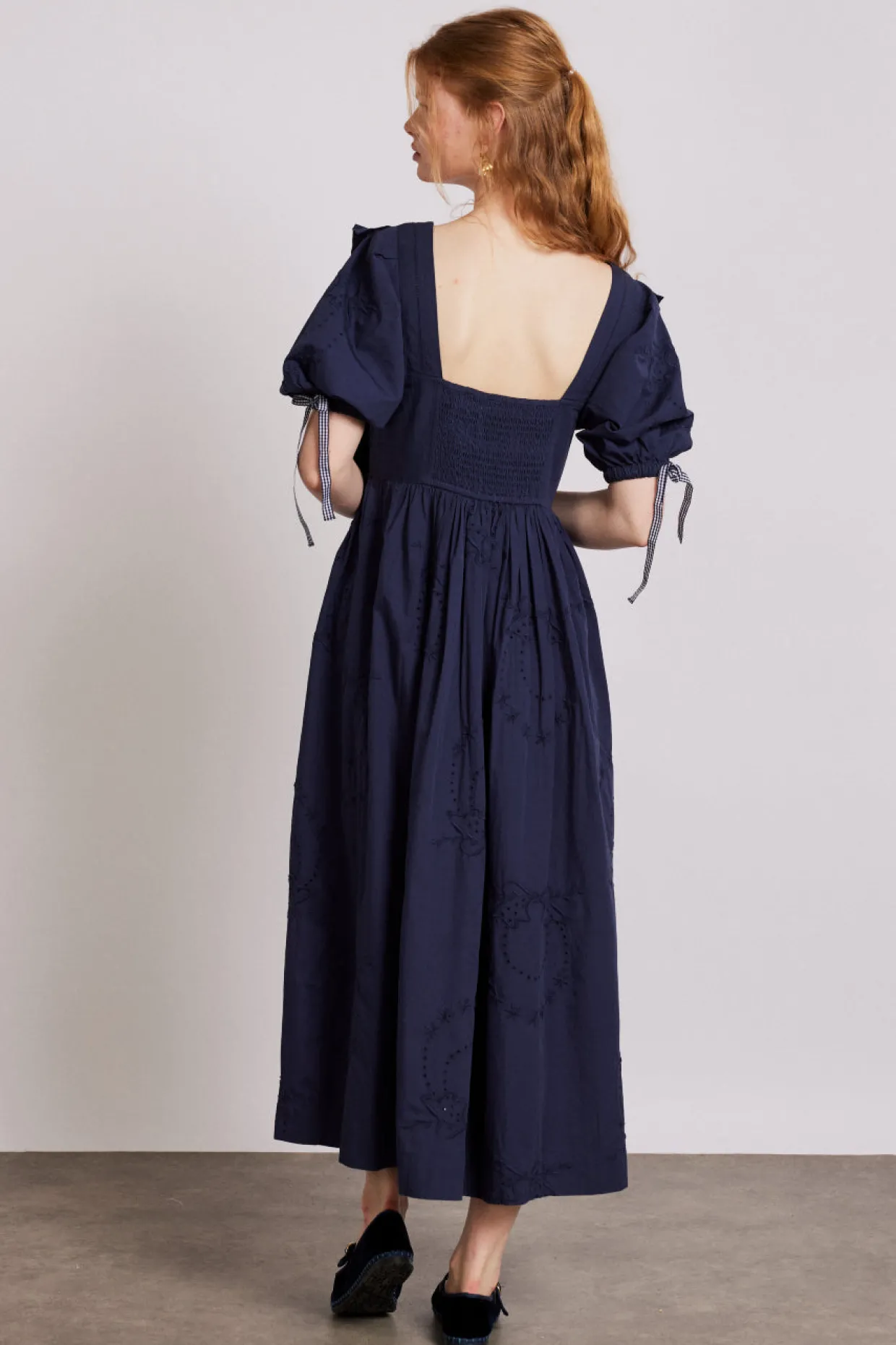 rhea dress - navy broderie