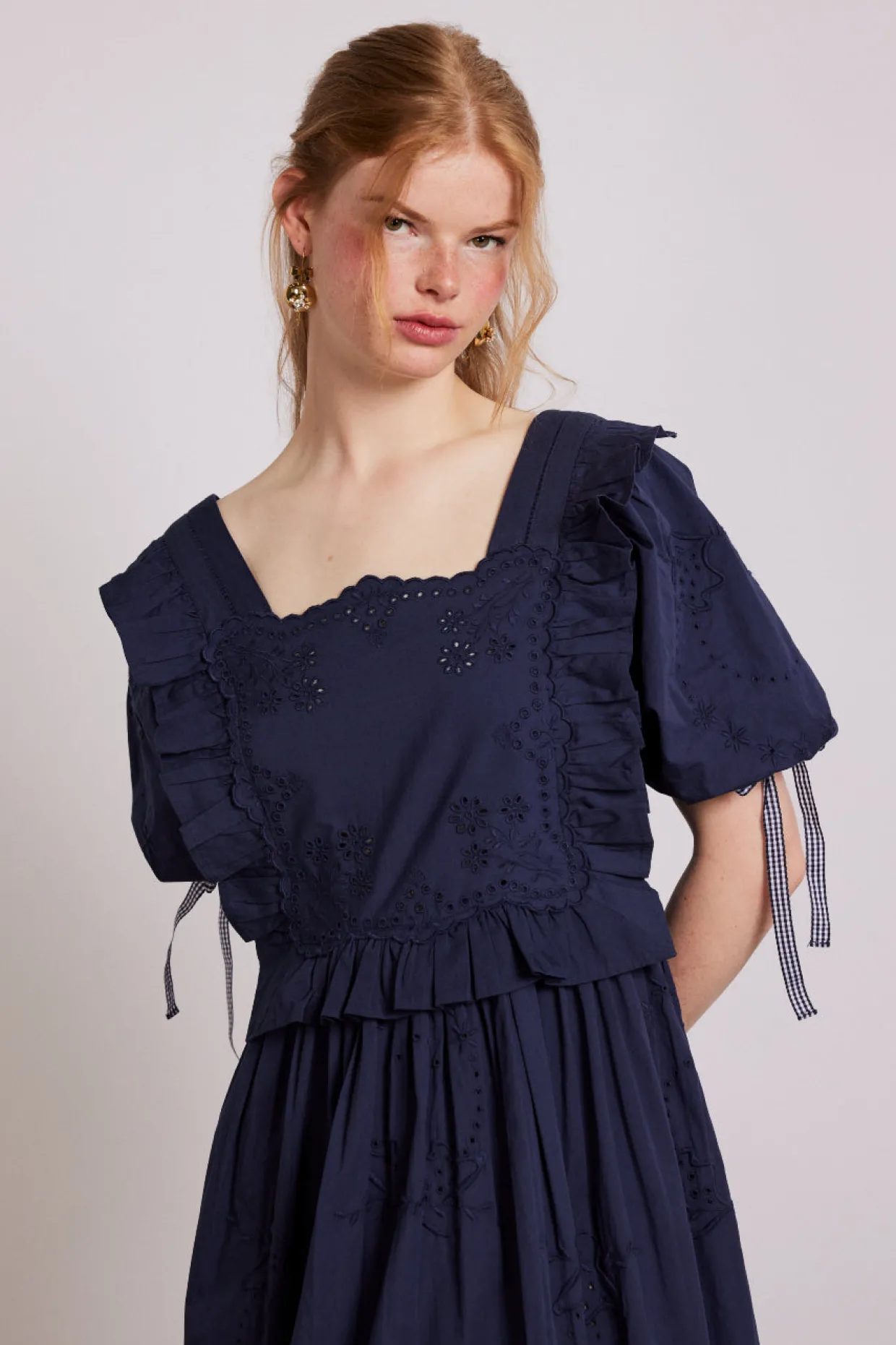 rhea dress - navy broderie