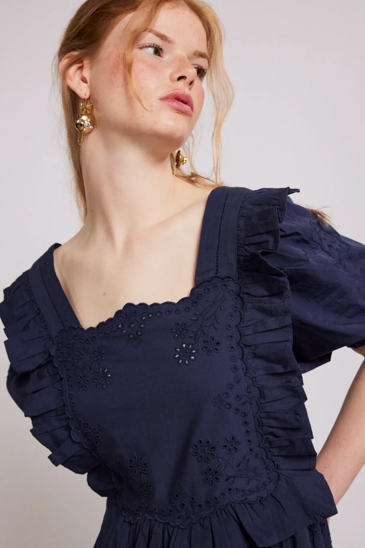 rhea dress - navy broderie