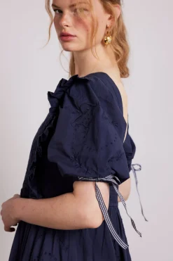 rhea dress - navy broderie
