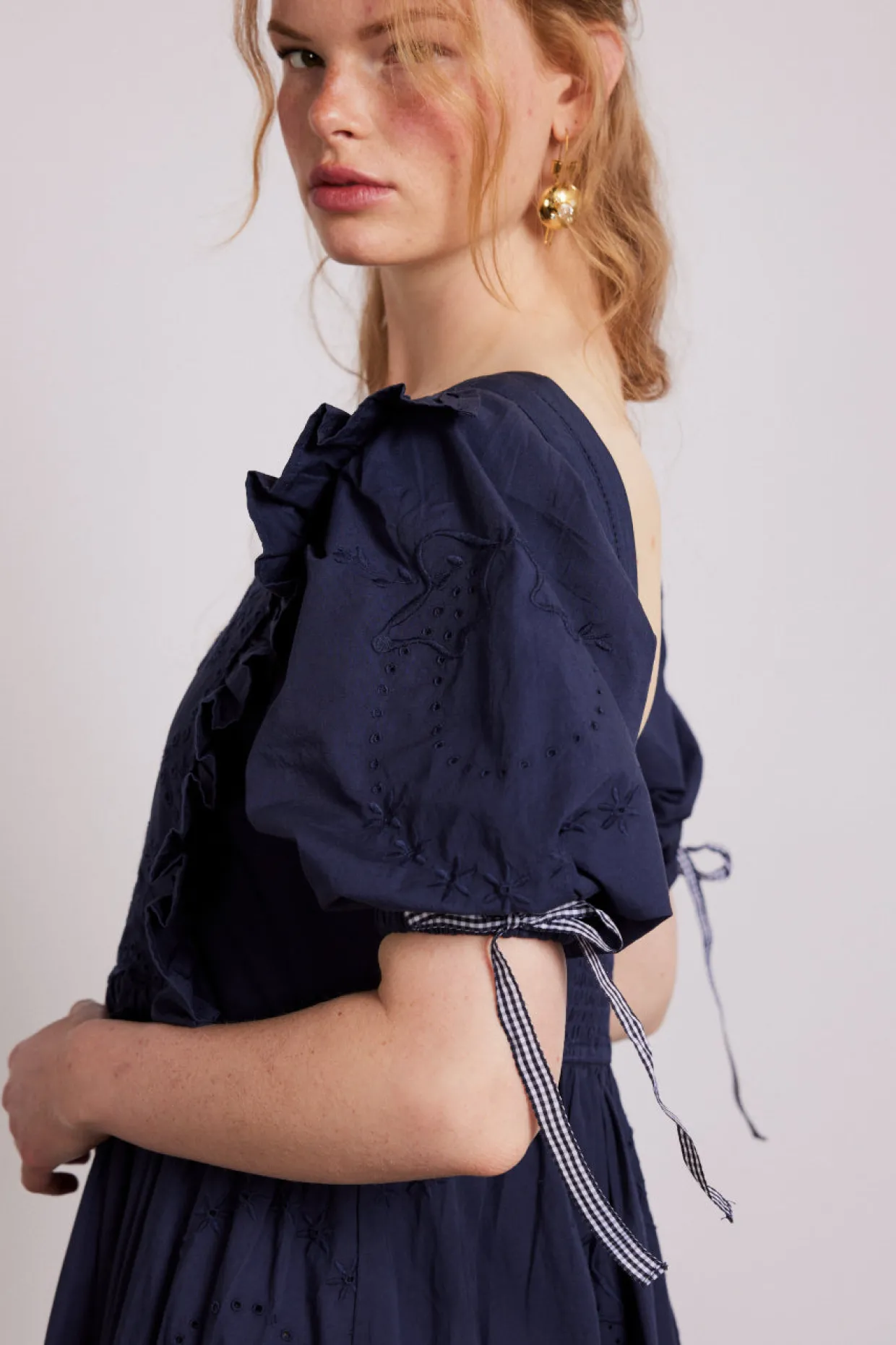rhea dress - navy broderie