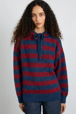 riley knit hoodie - red navy stripe