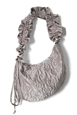 ruched kidney bag in silver satin
