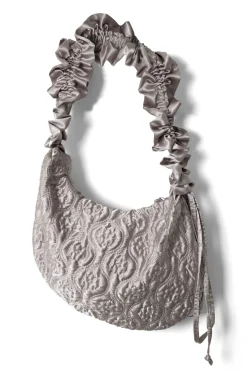 ruched kidney bag in silver satin
