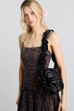 ruched satin bag - black