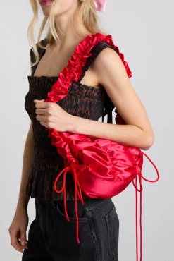 ruched satin bag - red