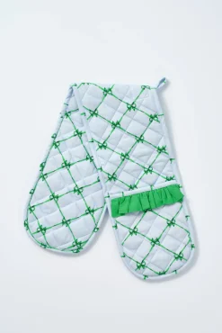 ruffle trim oven gloves - green u0026 blue bow