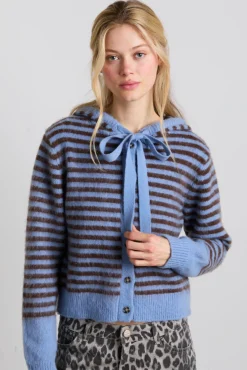 ruthie bonnet cardigan - blue u0026 chocolate stripe