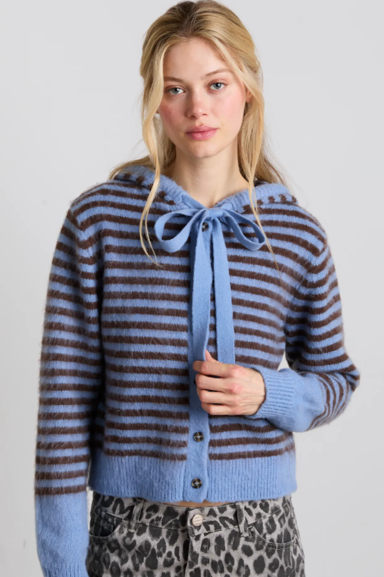 ruthie bonnet cardigan - blue u0026 chocolate stripe