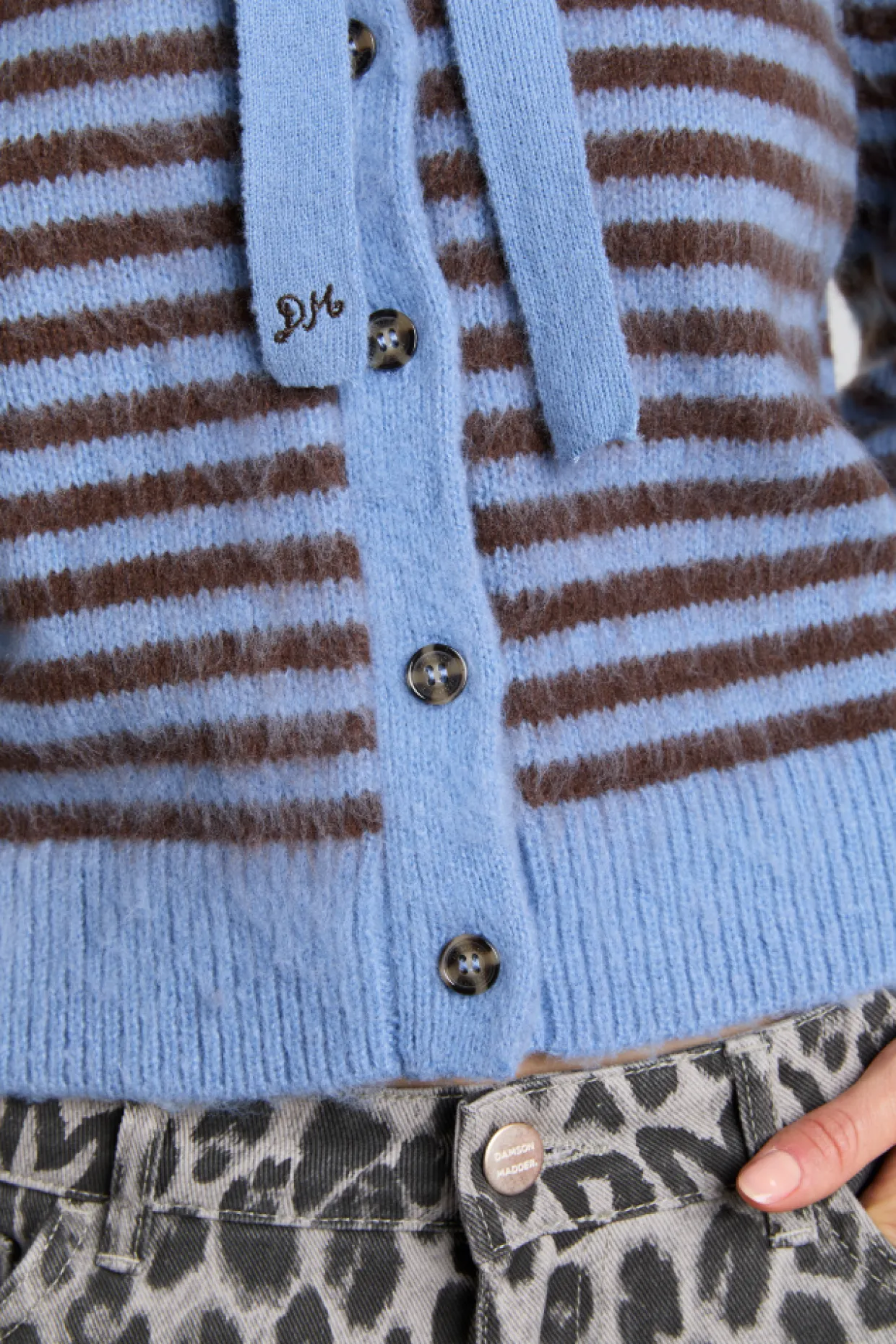ruthie bonnet cardigan - blue u0026 chocolate stripe