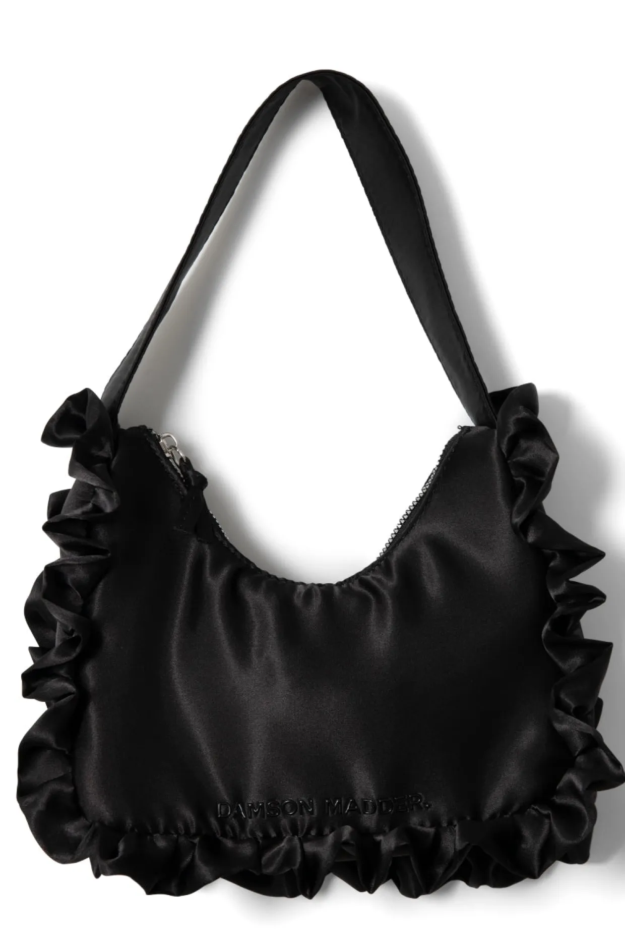 90s frill shoulder bag in satin - black