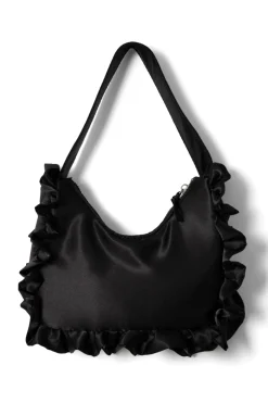 90s frill shoulder bag in satin - black
