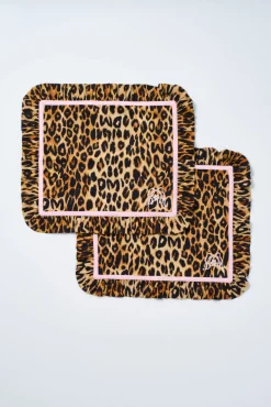 set of 2 ruffle place mats - leopard