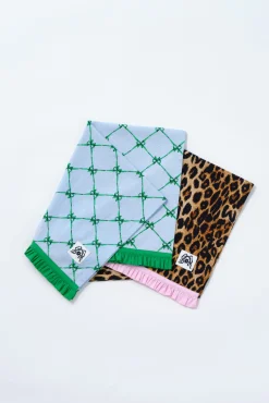 set of 2 ruffle tea towels - leopard u0026 bow print