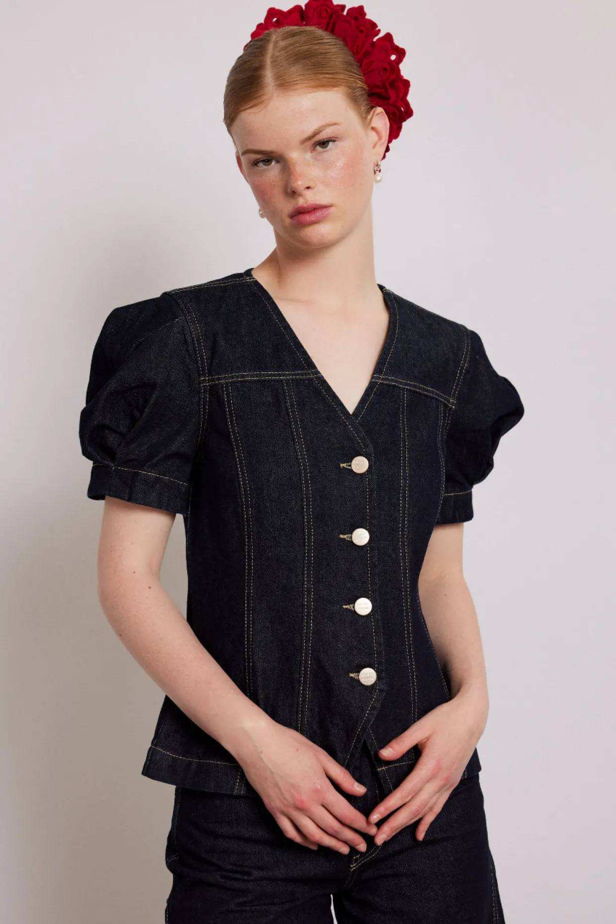 shell denim top - dark indigo