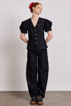shell denim top - dark indigo
