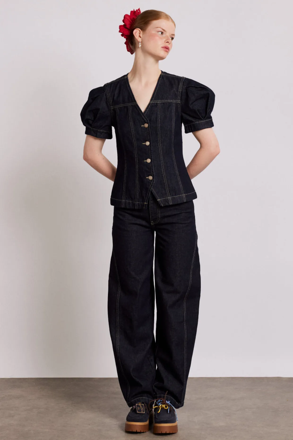 shell denim top - dark indigo