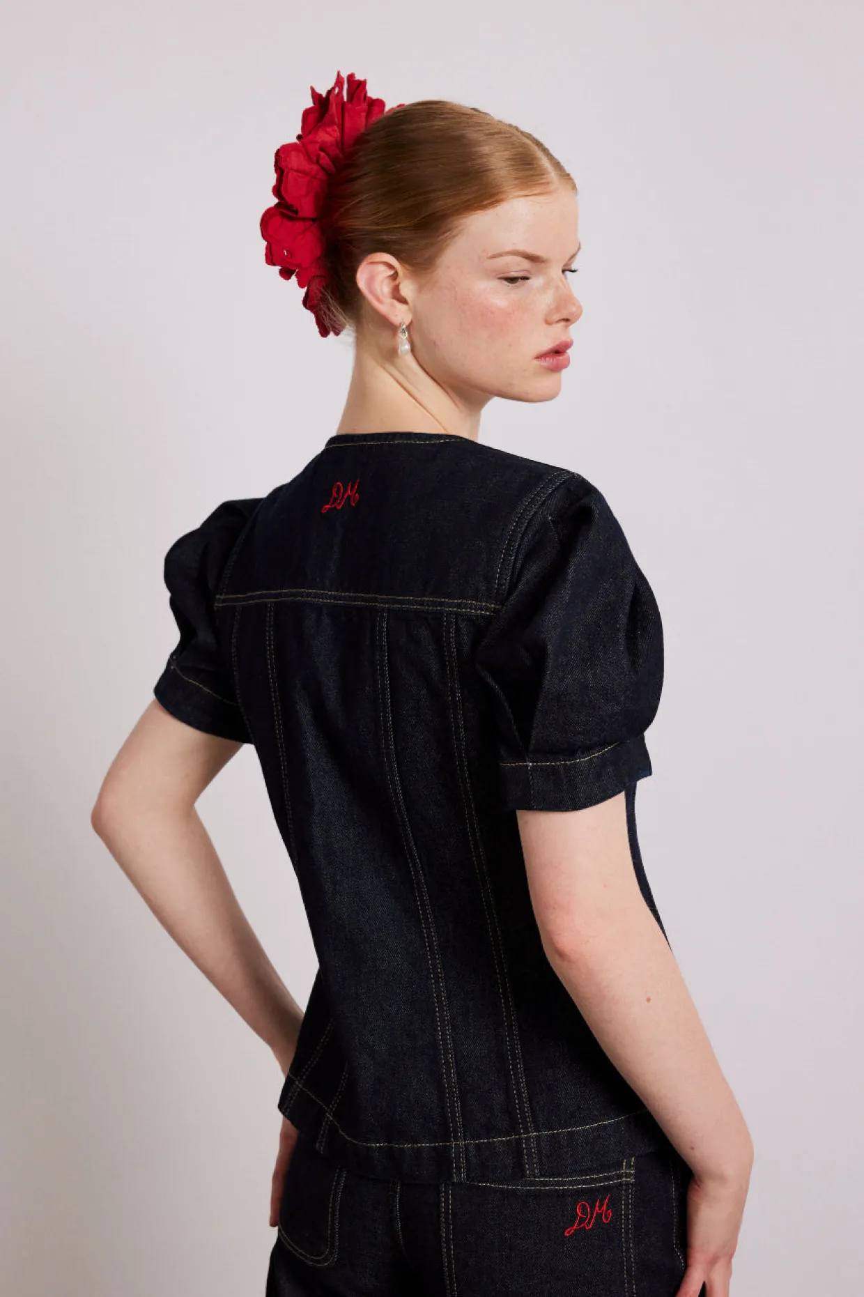 shell denim top - dark indigo