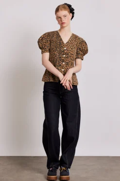 shell denim top - leopard
