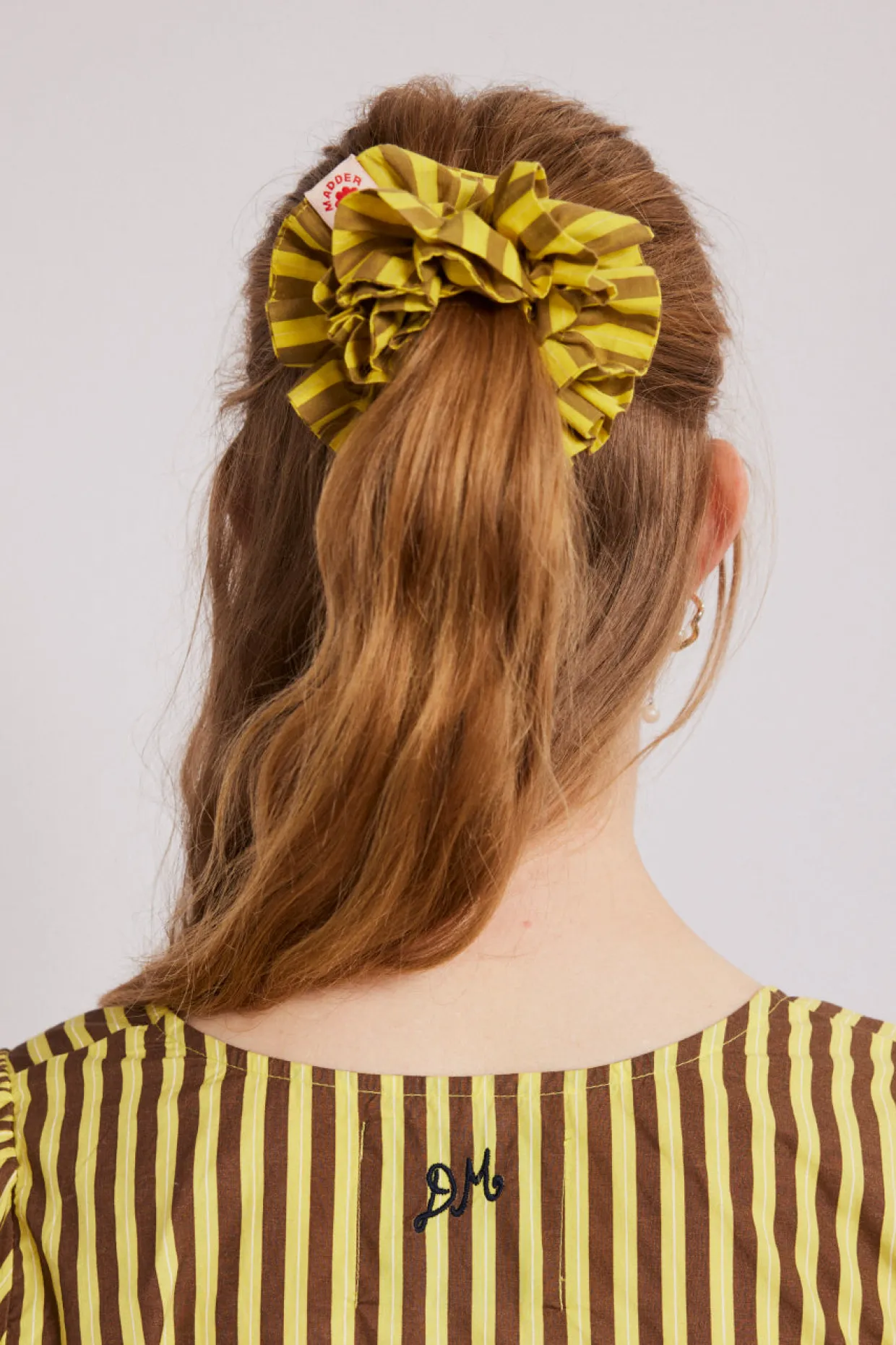 shirred garter scrunchie - yellow u0026 brown stripe