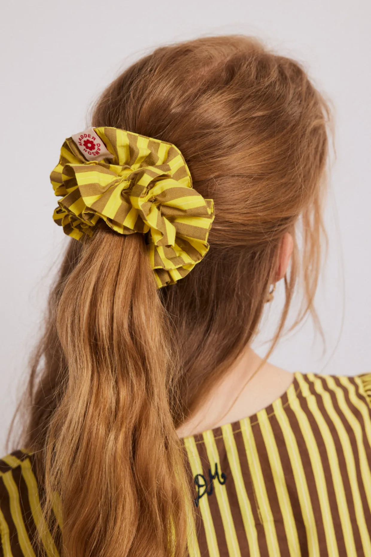 shirred garter scrunchie - yellow u0026 brown stripe