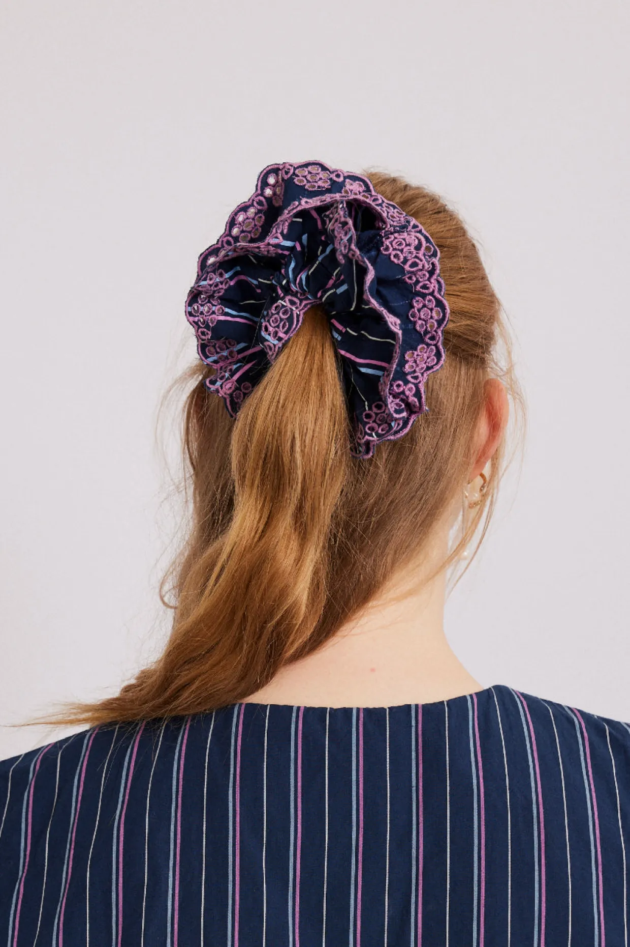 stripe scrunchie with broderie edge