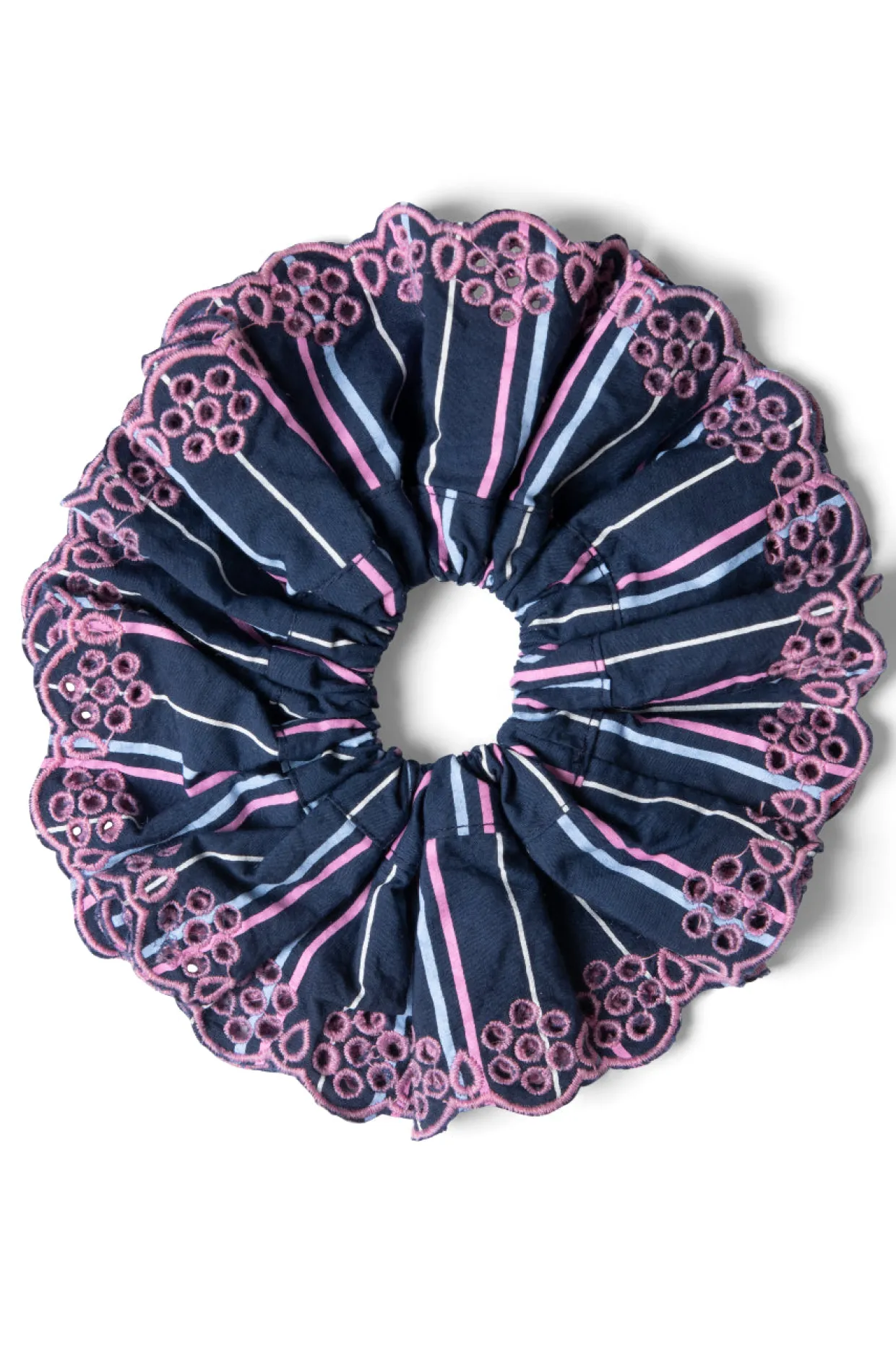 stripe scrunchie with broderie edge