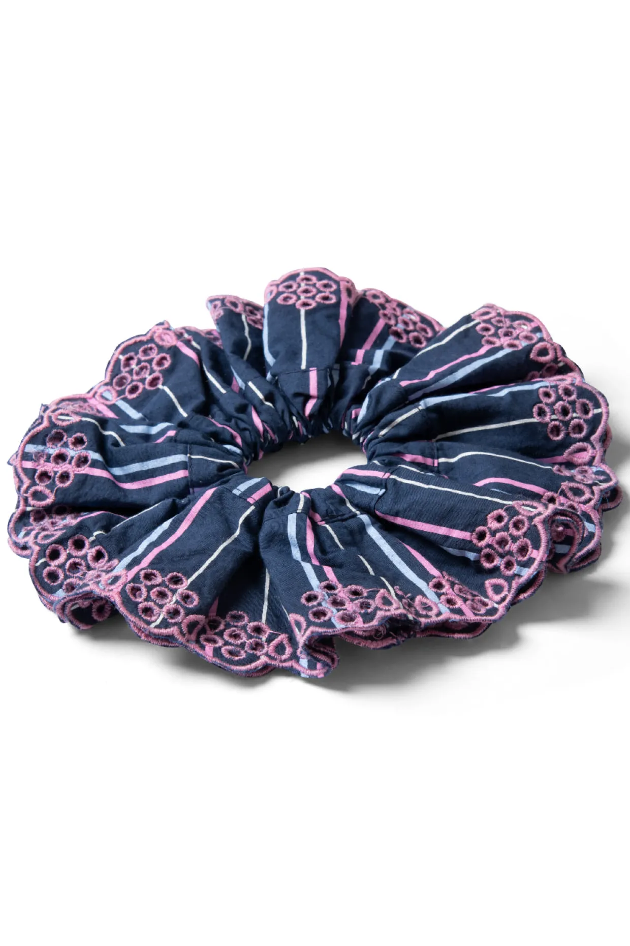 stripe scrunchie with broderie edge